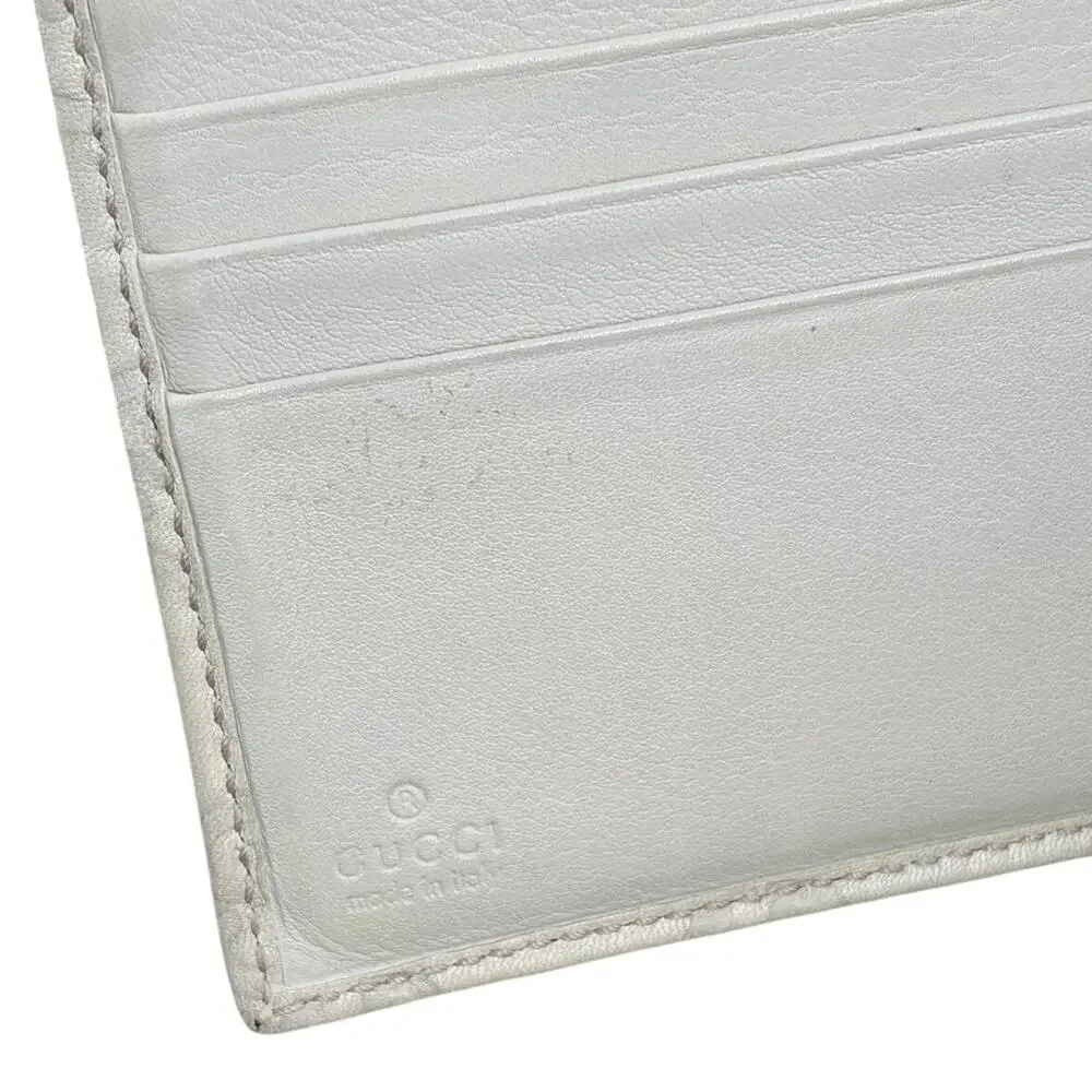 Gucci Guccissima Ivory Leather Compact Wallet with Gold Tab Snap Closure